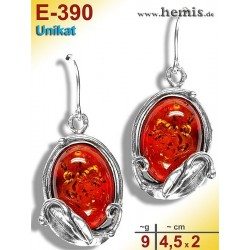 E-390 Amber Earrings, silver-925, cognac, M, rustic, Leaf Decor,