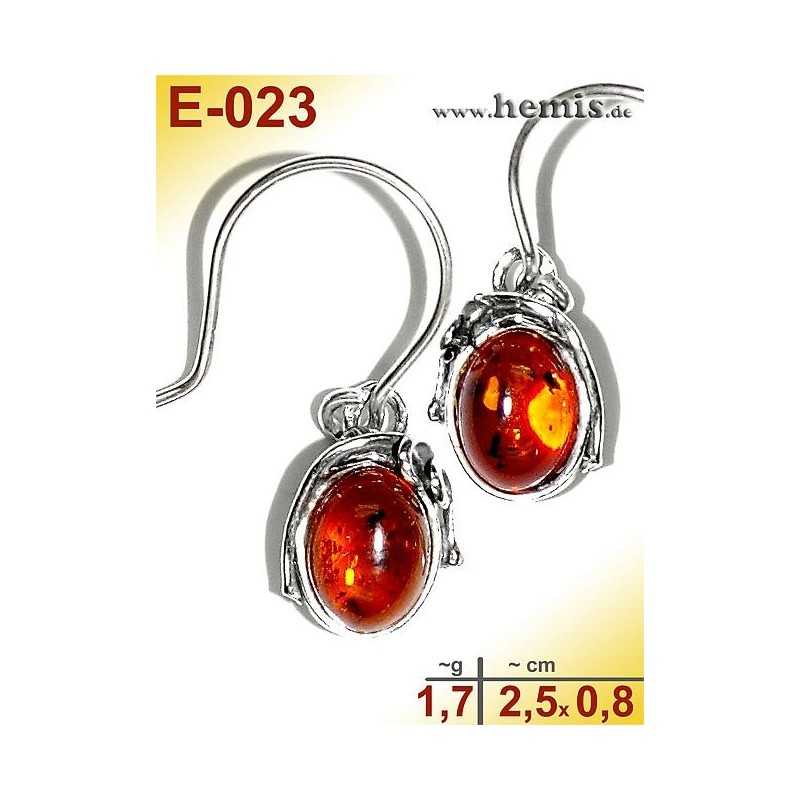 E-023 Amber Earrings, silver-925, cognac, S, rustic, Leaf Decor,