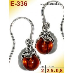 E-336 Amber Earrings, silver-925, cognac, S, rustic, Leaf Decor,