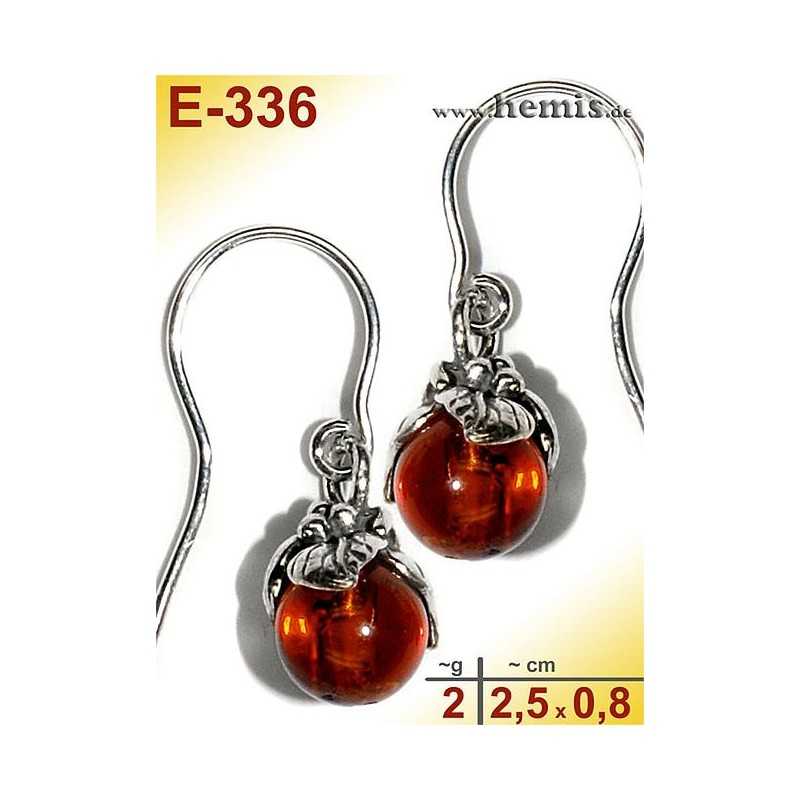 E-336 Amber Earrings, silver-925, cognac, S, rustic, Leaf Decor,