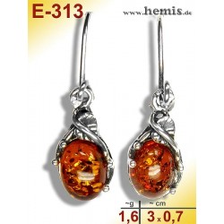 E-313 Amber Earrings, silver-925, cognac, S, rustic, Leaf Decor,