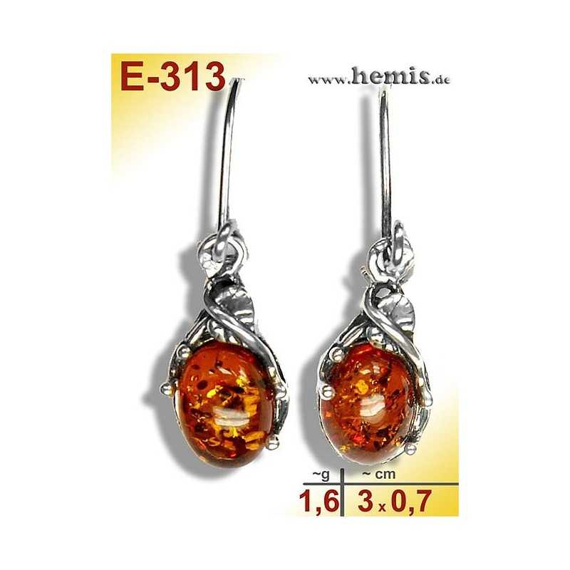 E-313 Amber Earrings, silver-925, cognac, S, rustic, Leaf Decor,