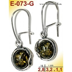 E-073-G Bernstein-Ohrringe Silber-925, grün, S, rustikal, Blatt-