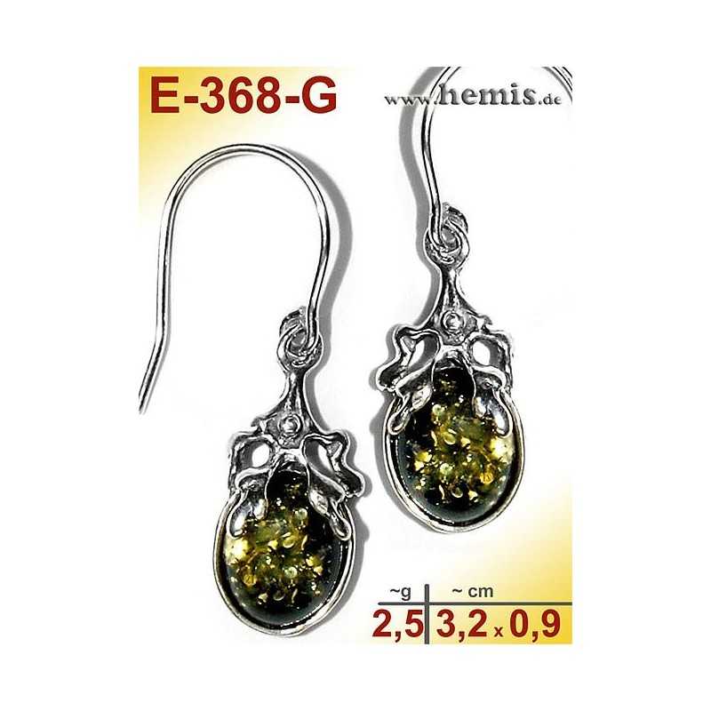 E-368-G Amber Earrings, silver-925, green, S, rustic, Leaf Decor