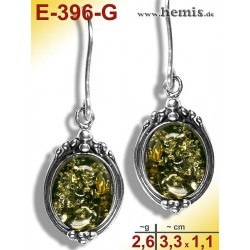 E-396-G Amber Earrings, old-silver-925, green, S, rustic, 