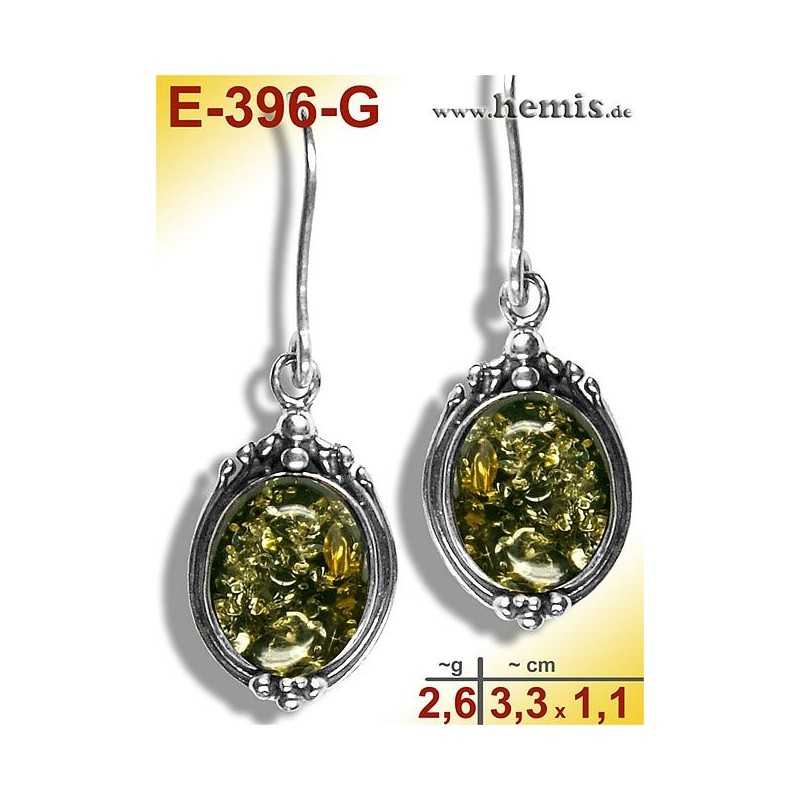 E-396-G Bernstein-Ohrringe Alt-Silber-925, grün, S, rustikal, 