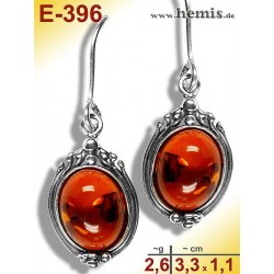 E-396 Amber Earrings, old-silver-925, cognac, S, rustic, 