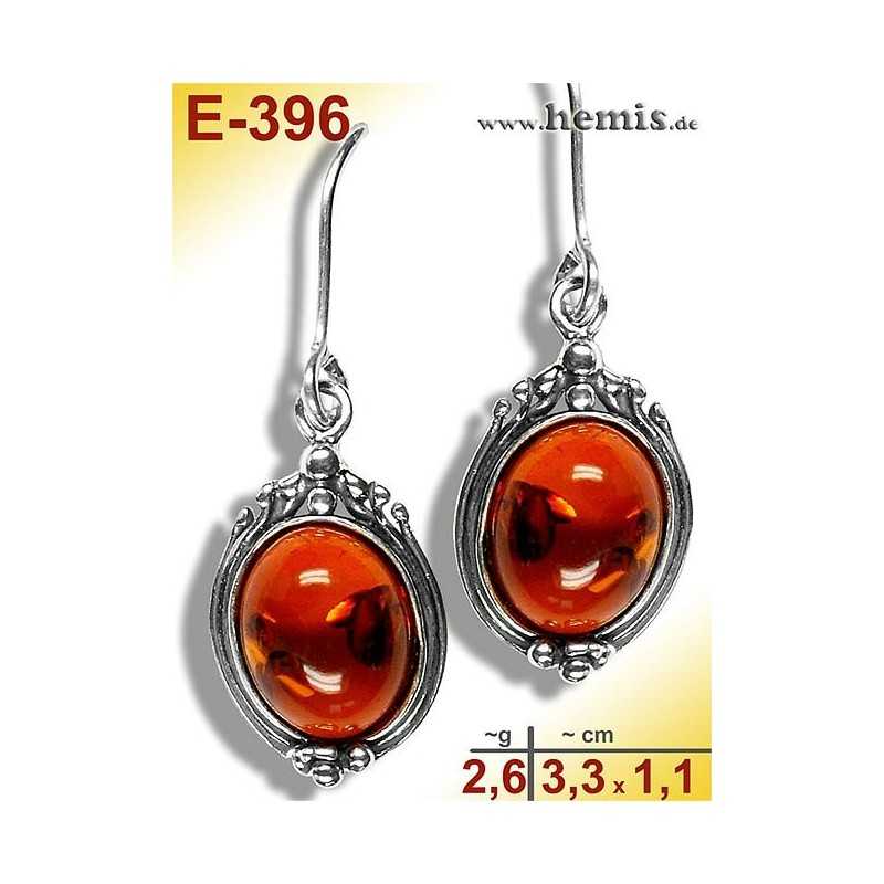E-396 Amber Earrings, old-silver-925, cognac, S, rustic, 