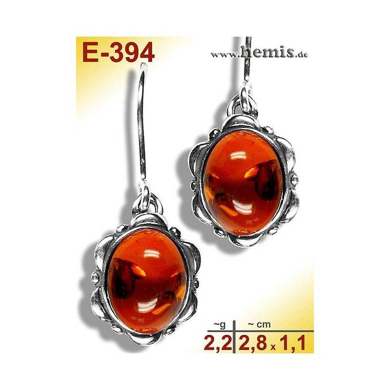 E-394 Amber Earrings, old-silver-925, cognac, S, rustic, 