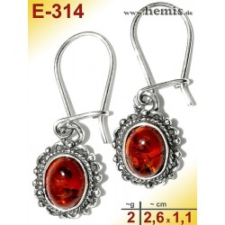E-314 Amber Earrings, old-silver-925, cognac, S, rustic, 