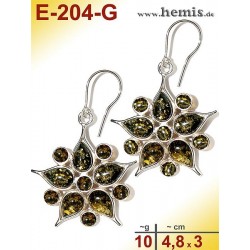 E-204 -G Amber Earrings, silver-925, green, flower, L, modern, p
