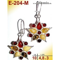 E-204 -M Amber Earrings, silver-925, multicolor, flower, L, mode