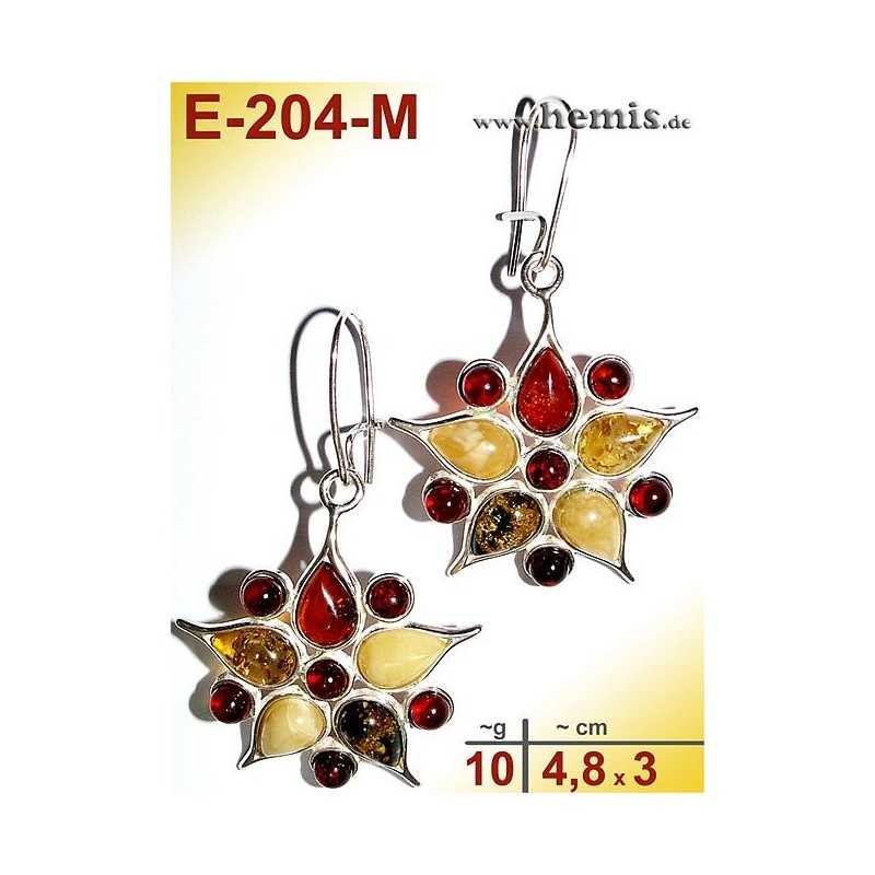 E-204 -M Amber Earrings, silver-925, multicolor, flower, L, mode