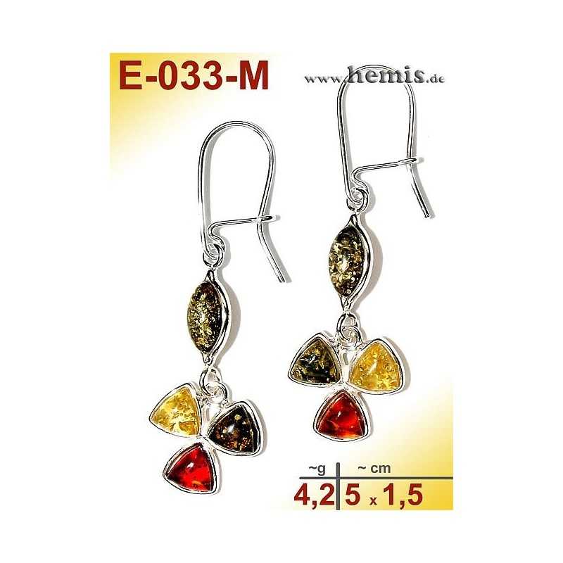 E-033 -M Amber Earrings, silver-925, multicolor, flower, M, mode E-033 -M Amber Earrings, silver-925, multicolor, flower, M, mode