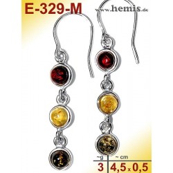 E-329-M Amber Earrings, silver-925, multicolor, S, modern, playf