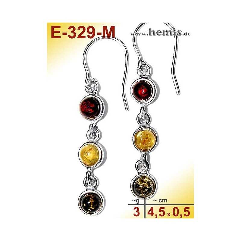 E-329-M Amber Earrings, silver-925, multicolor, S, modern, playf