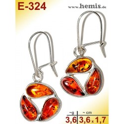 E-324 Amber Earrings, silver-925, cognac, M, playful, modern