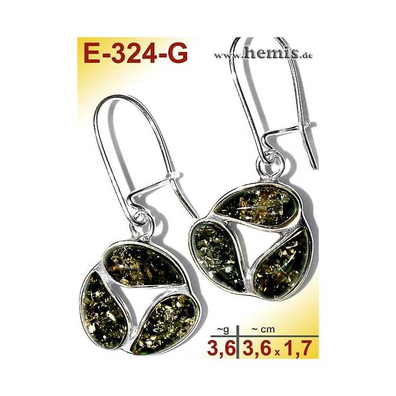 E-324-G Amber Earrings, silver-925, green, M, playful, modern