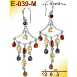 E-039-M Amber Earrings, silver-925, multicolor, XL, playful, mod