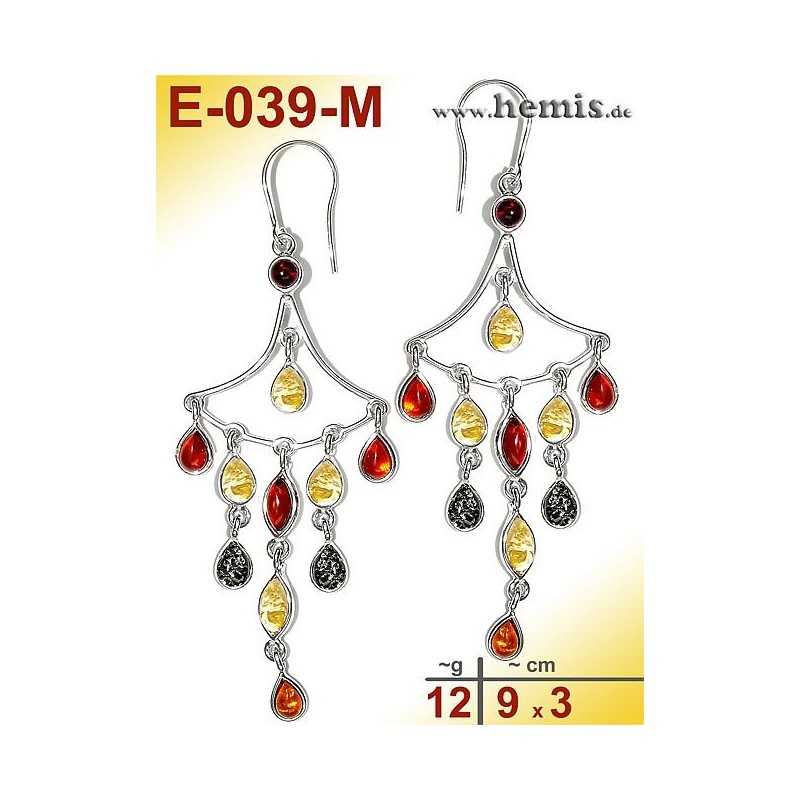 E-039-M Amber Earrings, silver-925, multicolor, XL, playful, mod