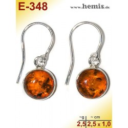 E-348 Bernstein-Ohrringe Silber-925, cognac, schlicht, S, modern