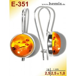 E-351 Bernstein-Ohrringe Silber-925, cognac, schlicht, S, modern