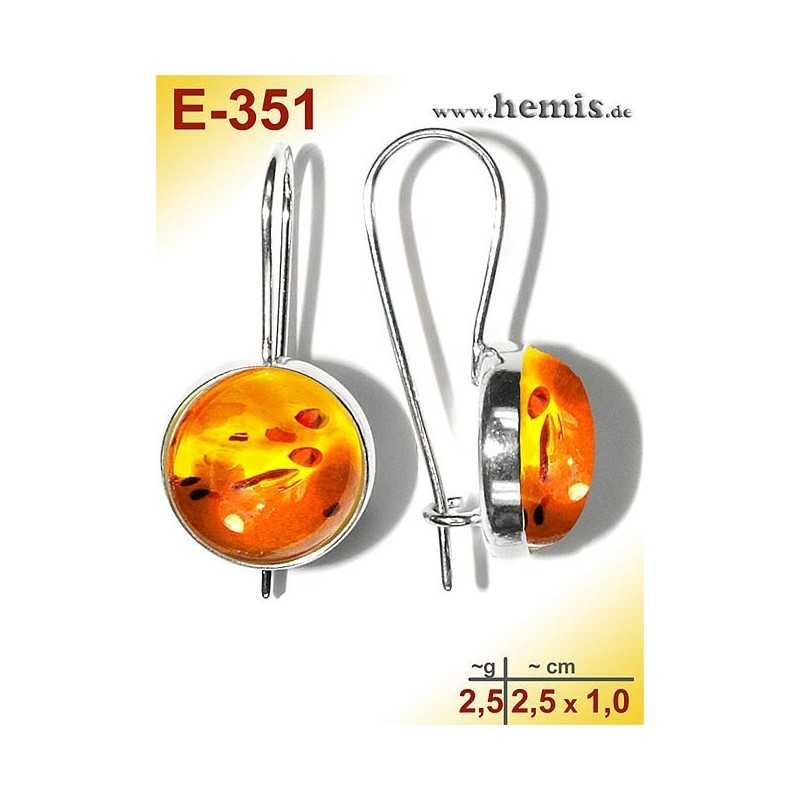 E-351 Amber Earrings, silver-925, cognac, simple, S, modern, ele