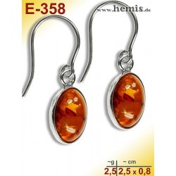 E-358 Amber Earrings, silver-925, cognac, simple, S, modern, ele