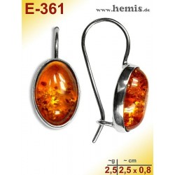 E-361 Bernstein-Ohrringe Silber-925, cognac, schlicht, S, modern