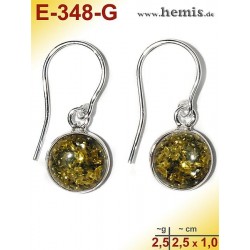 E-348-G Amber Earrings, silver-925, green, simple, S, modern, el