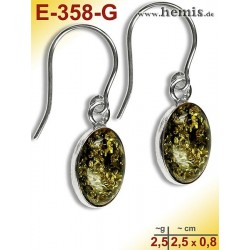 E-358-G Amber Earrings, silver-925, green, simple, S, modern, el