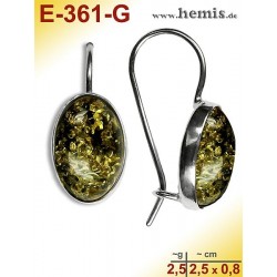 E-361-G Bernstein-Ohrringe Silber-925, grün, schlicht, S, modern