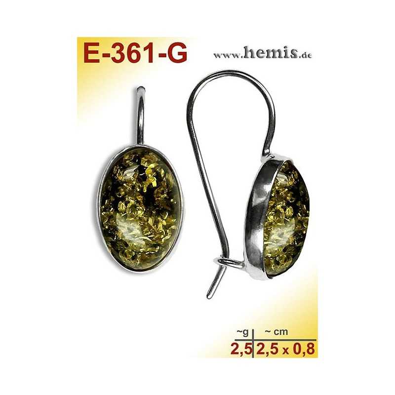 E-361-G Amber Earrings, silver-925, green, simple, S, modern, el