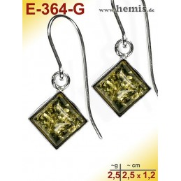 E-364-G Amber Earrings, silver-925, green, simple, S, modern, el