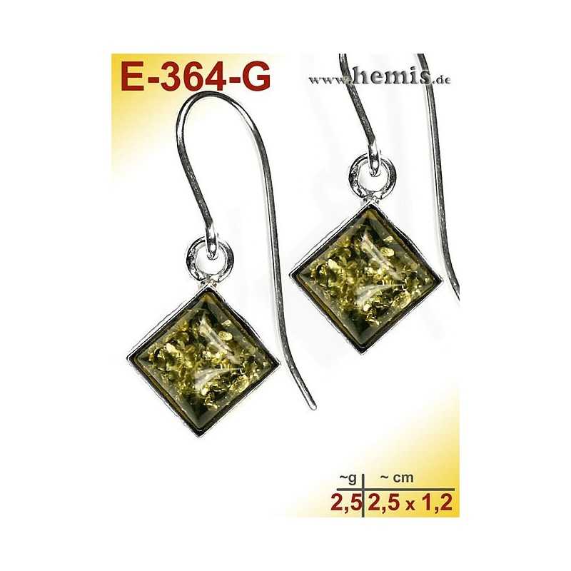 E-364-G Amber Earrings, silver-925, green, simple, S, modern, el