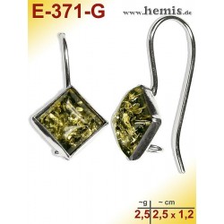 E-371-G Amber Earrings, silver-925, green, simple, S, modern, el