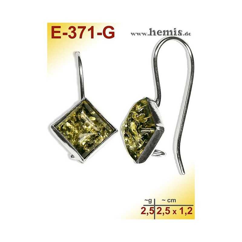 E-371-G Amber Earrings, silver-925, green, simple, S, modern, el