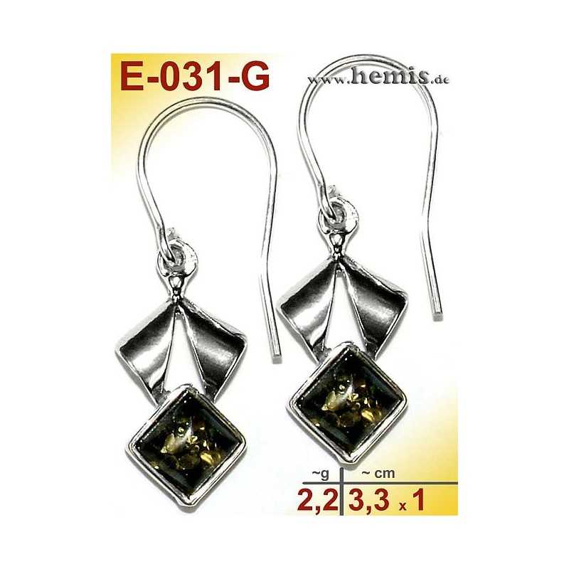 E-031-G Amber Earrings, silver-925, green, simple, S, modern, el