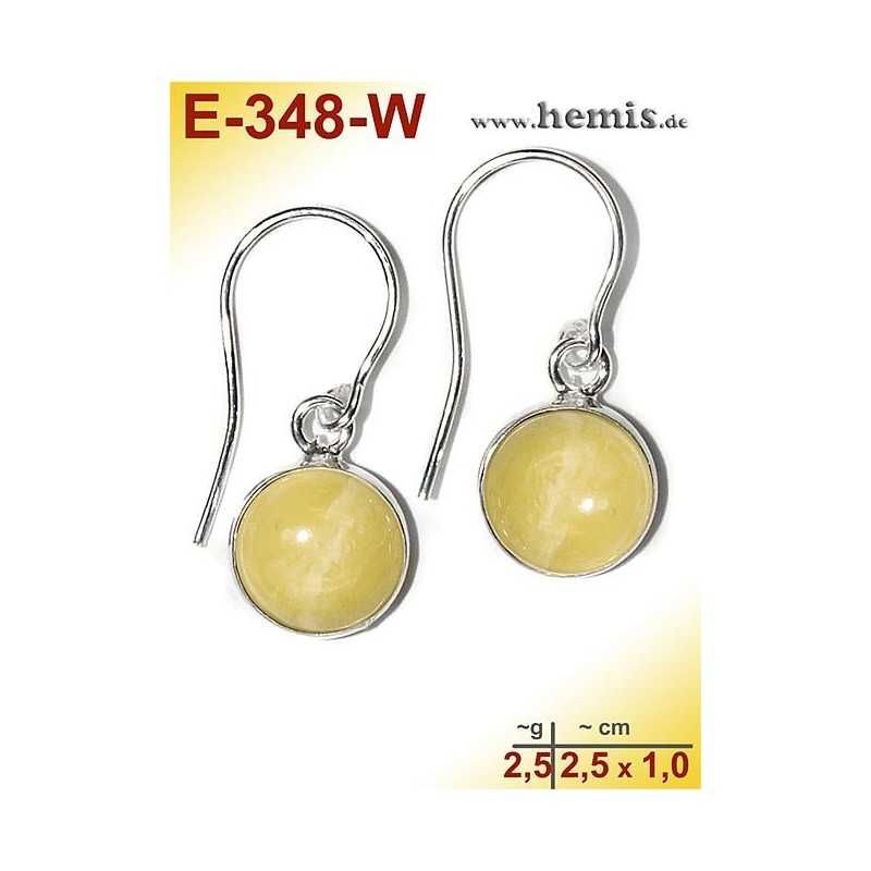 E-348-W Amber Earrings, silver-925, white, simple, S, modern, el