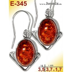 E-345 Amber Earrings, silver-925, cognac, M, elegant, modern, si