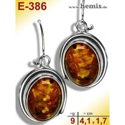 E-386 Amber Earrings, silver-925, cognac, M, elegant, modern, si