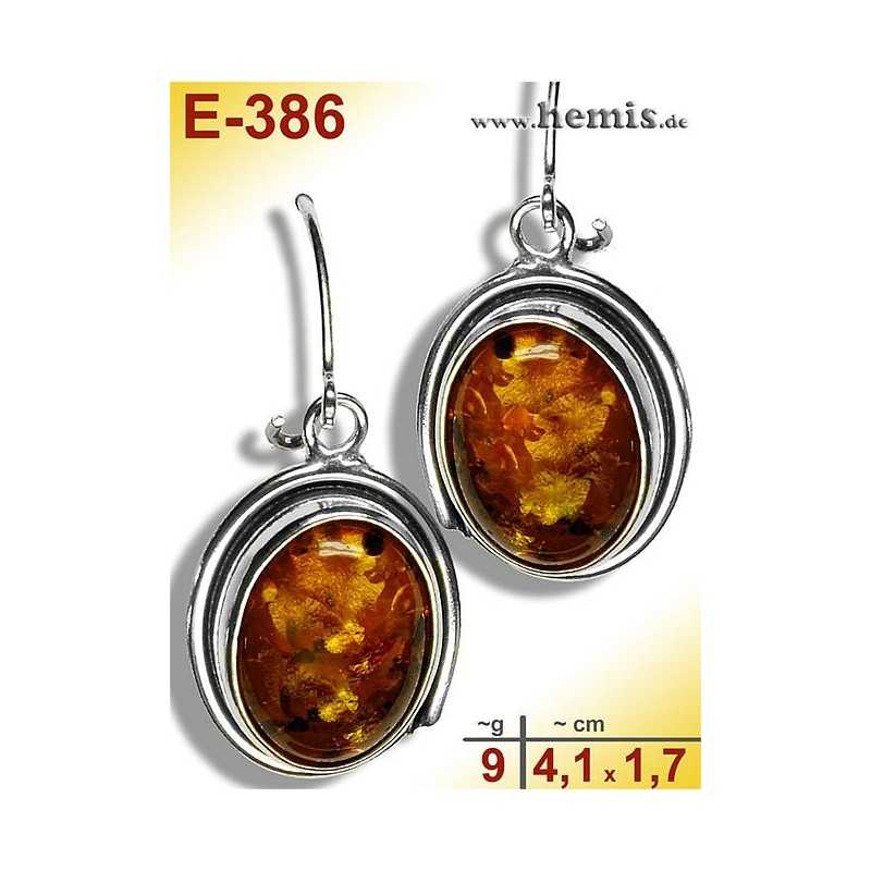 E-386 Amber Earrings, silver-925, cognac, M, elegant, modern, si