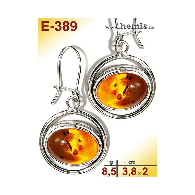 E-389 Amber Earrings, silver-925, cognac, M, elegant, modern, si