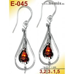 E-045 Amber Earrings, silver-925, cognac, M, elegant, modern, si