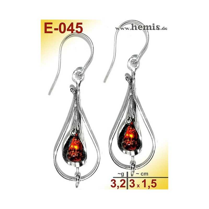 E-045 Amber Earrings, silver-925, cognac, M, elegant, modern, si
