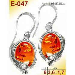 E-047 Amber Earrings, silver-925, cognac, M, elegant, modern, si