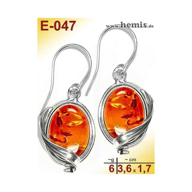 E-047 Amber Earrings, silver-925, cognac, M, elegant, modern, si