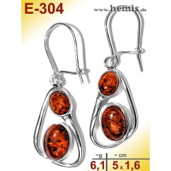 E-304 Amber Earrings, silver-925, cognac, M, elegant, modern, si