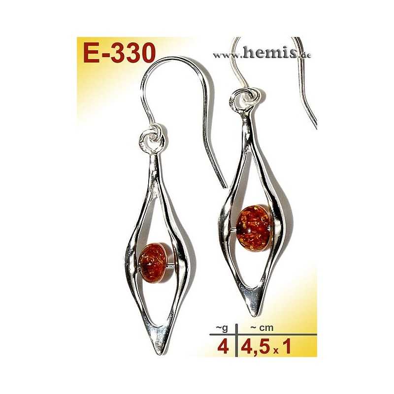 E-330 Amber Earrings, silver-925, cognac, M, elegant, modern, si