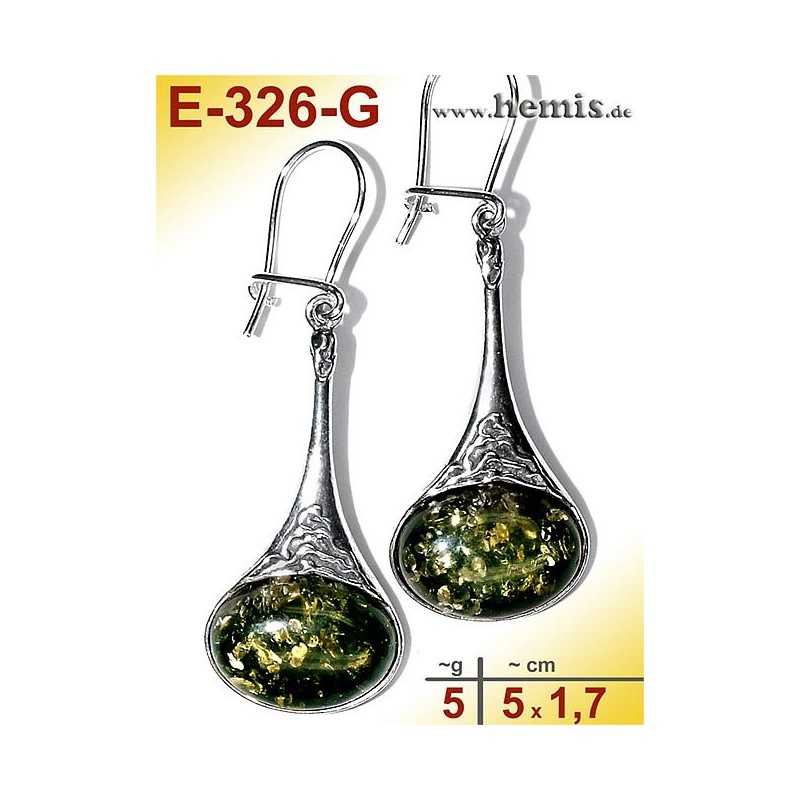 E-326-G Amber Earrings, silver-925, green, M, elegant, modern, s